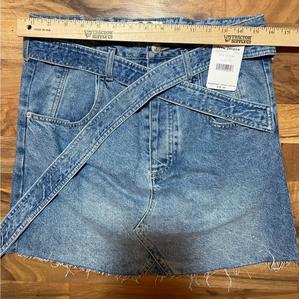 Free People East Of Eden Denim Mini Skirt Women's 29 Belted Paperbag Waist NWT